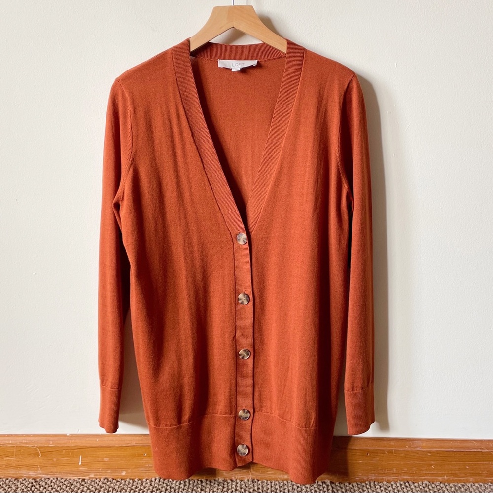 LOFT Rust Orange Button-Front V-Neck Cardigan